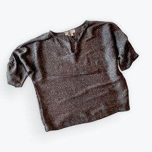 Michael Kors Black and Gray Patterned Short Sleeve Top